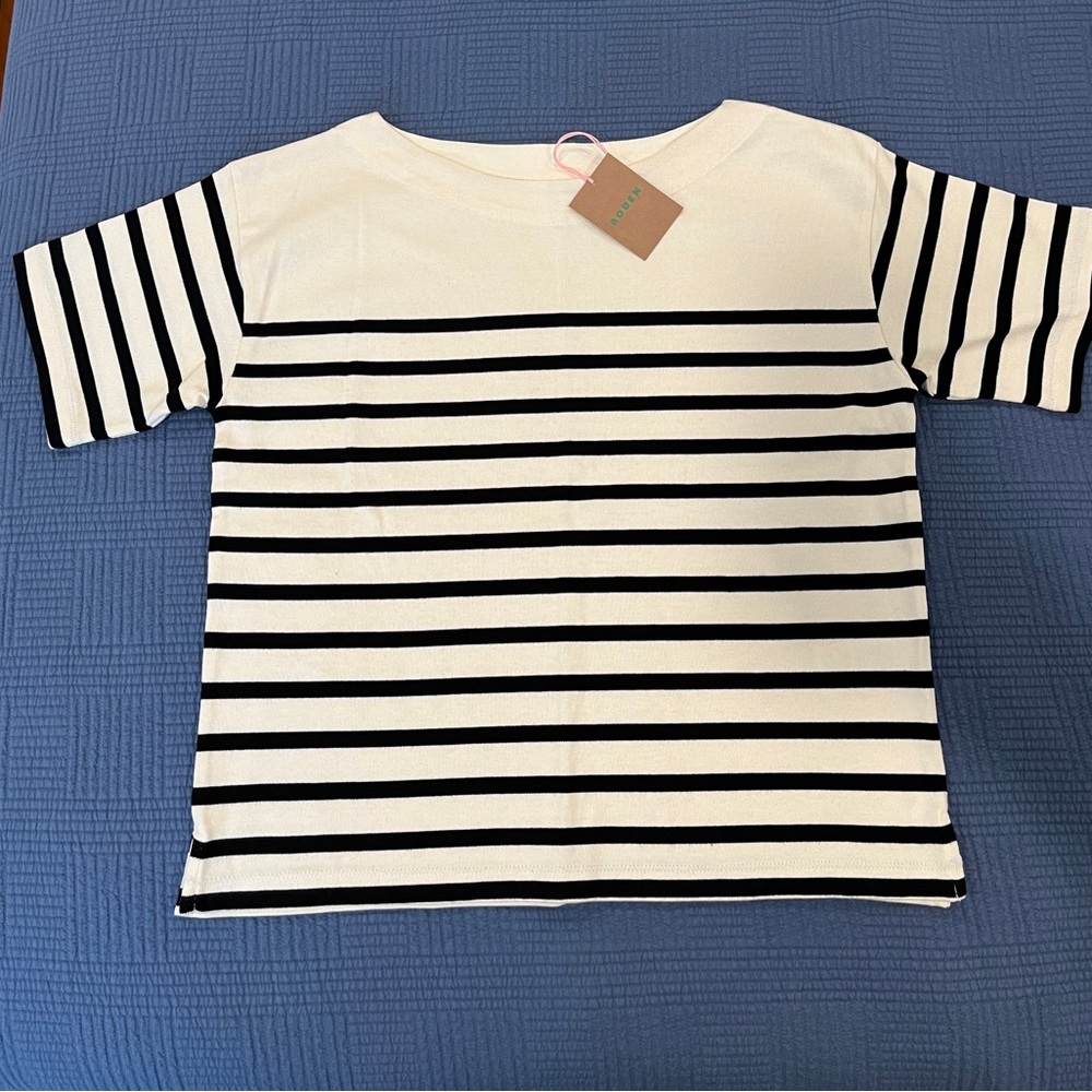 Boden Black and White Striped Short Sleeve Tee